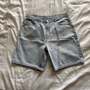 Washed blue jeans shorts